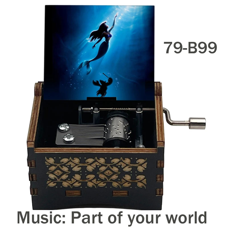 Popular Part of Your World Wooden Music Box from Anime Movie Beauty Fish Princess Hand Operated Movement Cute Home Ornament