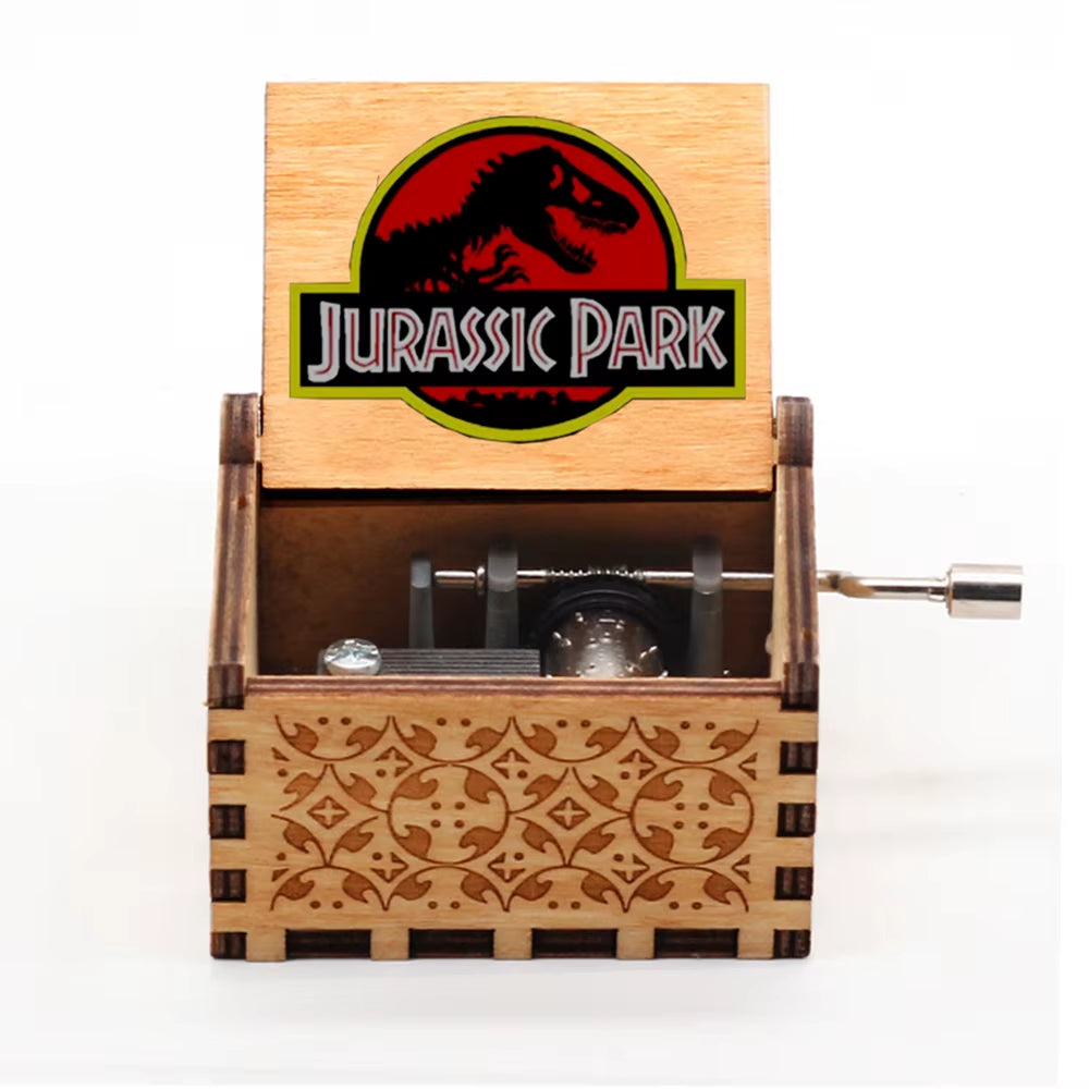 Jurassic Park Dinosaur Theme Wooden Hand Crank Music Box Multiple Styles Carved Musical Box Collectible Birthday Gift for Fans