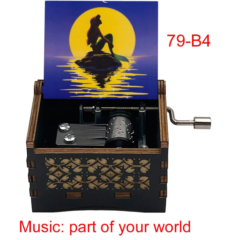 Popular Part of Your World Wooden Music Box from Anime Movie Beauty Fish Princess Hand Operated Movement Cute Home Ornament