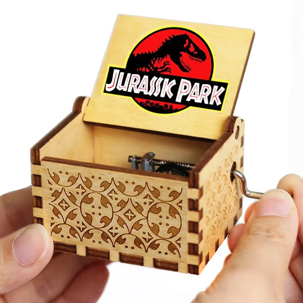 HOT Wooden Hand Crank Black Jurassic Park Music Box Children'S Holiday Gifts Christmas Gifts New Year Gift