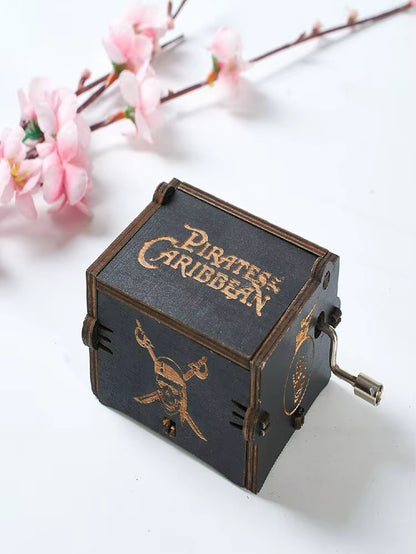 Wooden Hand Cranked Music Box, Sky City, Exquisitely Carved with Multiple Black Creative DIY Dark Music Boxes
