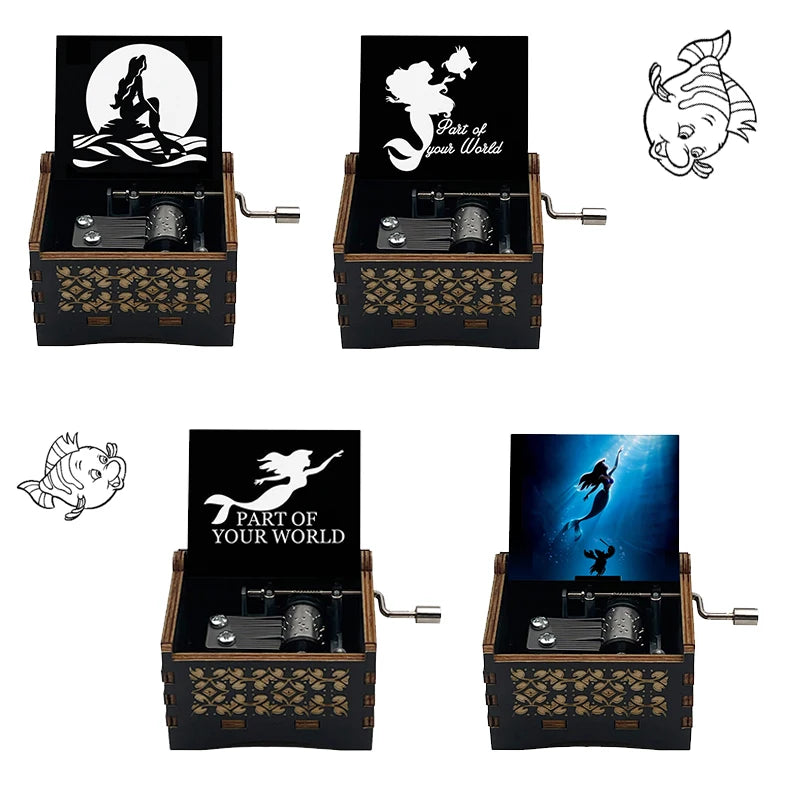 Popular Part of Your World Wooden Music Box from Anime Movie Beauty Fish Princess Hand Operated Movement Cute Home Ornament