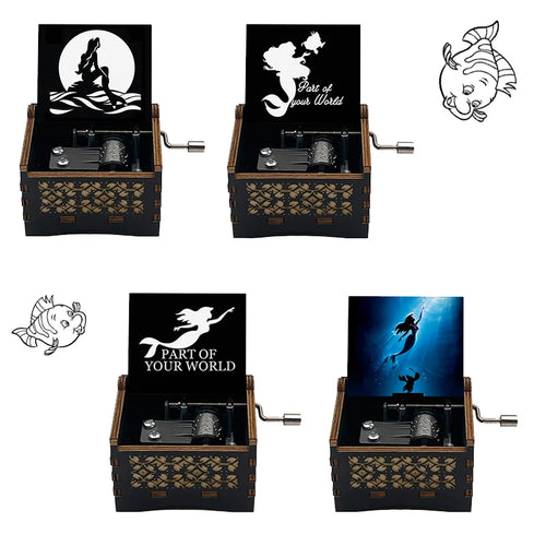 Popular Part of Your World Wooden Music Box from Anime Movie Beauty Fish Princess Hand Operated Movement Cute Home Ornament