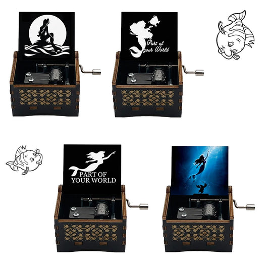 Popular Part of Your World Wooden Music Box from Anime Movie Beauty Fish Princess Hand Operated Movement Cute Home Ornament