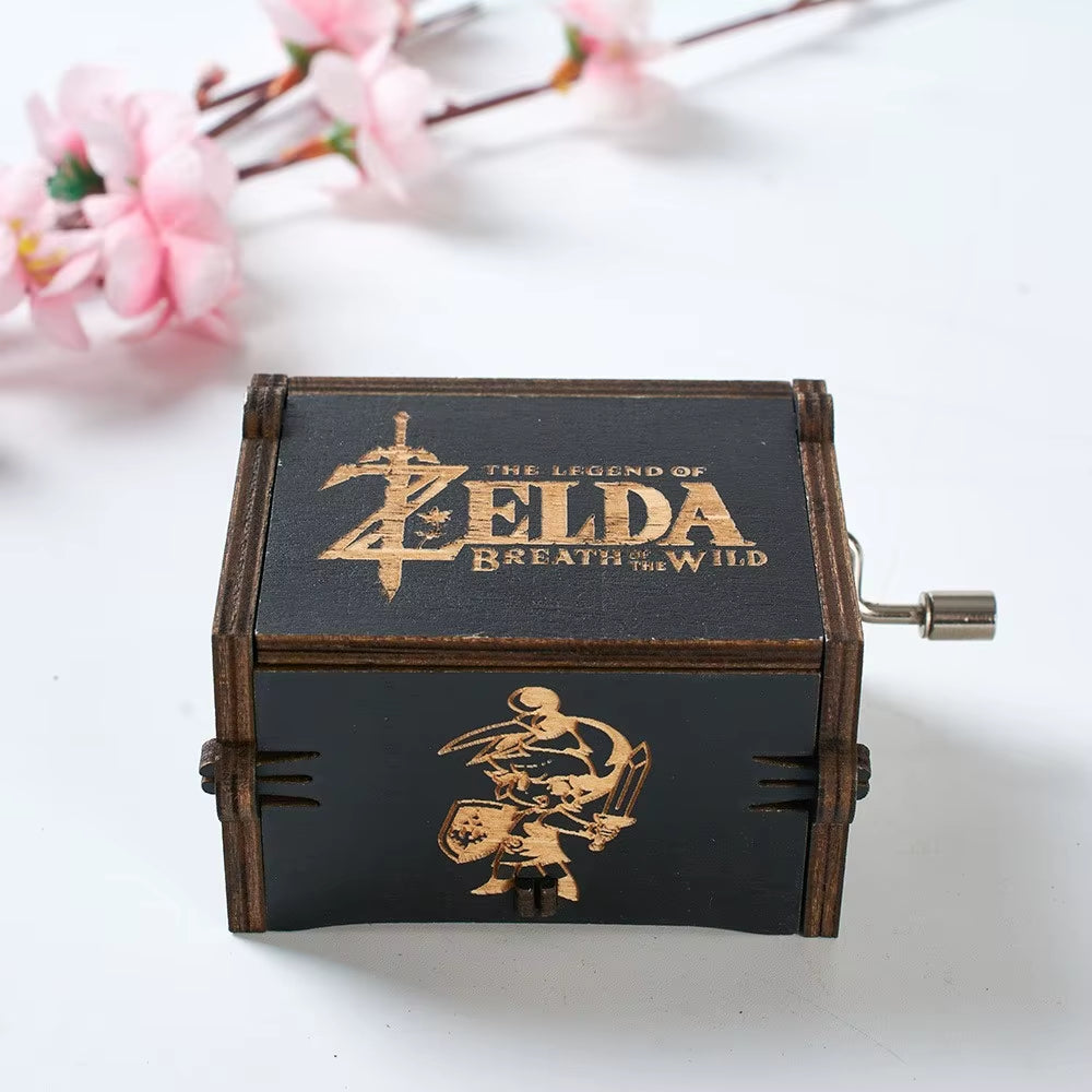 Wooden Hand Cranked Music Box, Sky City, Exquisitely Carved with Multiple Black Creative DIY Dark Music Boxes