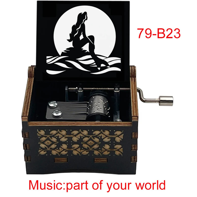 Popular Part of Your World Wooden Music Box from Anime Movie Beauty Fish Princess Hand Operated Movement Cute Home Ornament