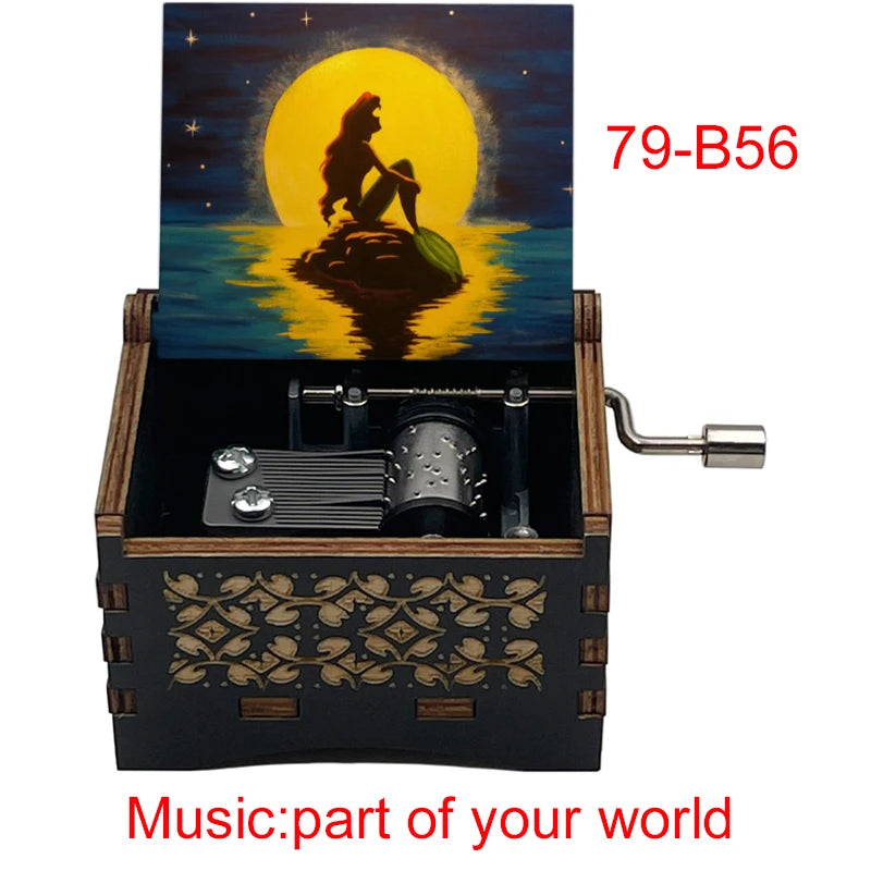 Popular Part of Your World Wooden Music Box from Anime Movie Beauty Fish Princess Hand Operated Movement Cute Home Ornament
