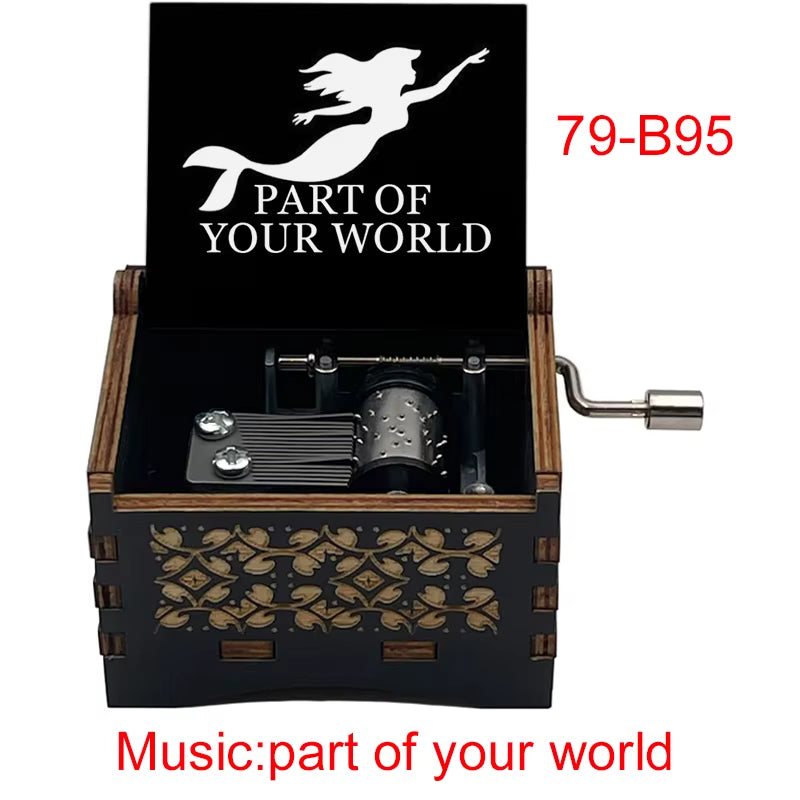 Popular Part of Your World Wooden Music Box from Anime Movie Beauty Fish Princess Hand Operated Movement Cute Home Ornament