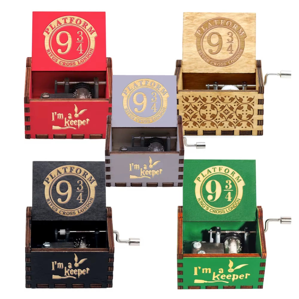 943 Hand Cranked Music Box Solid Wood Antique Carved Wooden Hand Crank Music Box Figure Christmas Birthday Gift