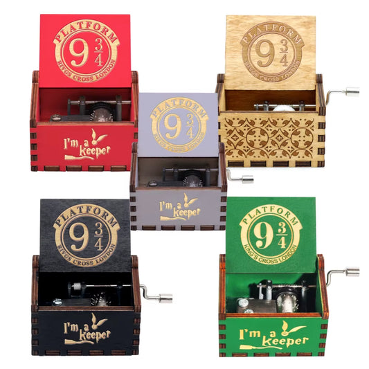 943 Hand Cranked Music Box Solid Wood Antique Carved Wooden Hand Crank Music Box Figure Christmas Birthday Gift