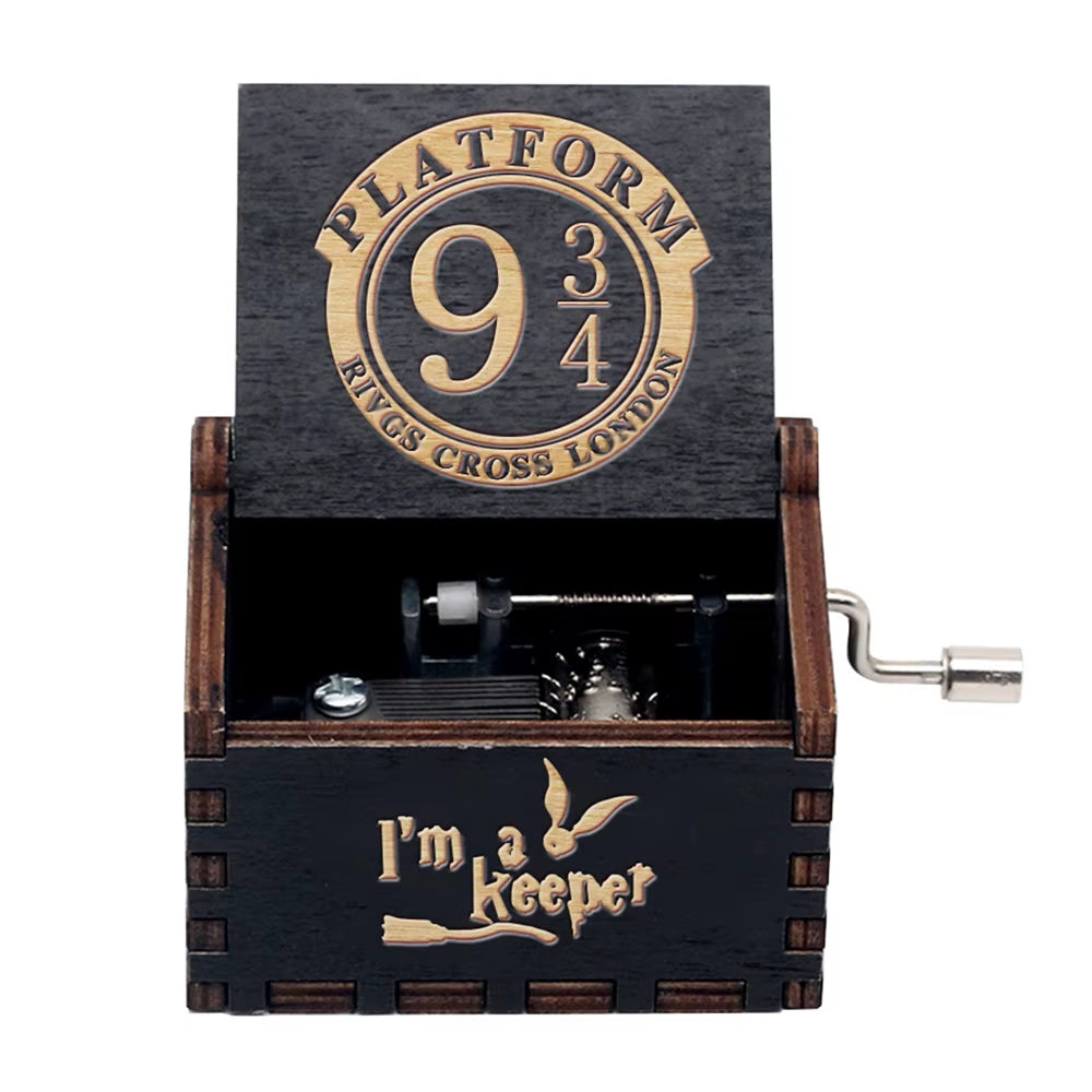 943 Hand Cranked Music Box Solid Wood Antique Carved Wooden Hand Crank Music Box Figure Christmas Birthday Gift