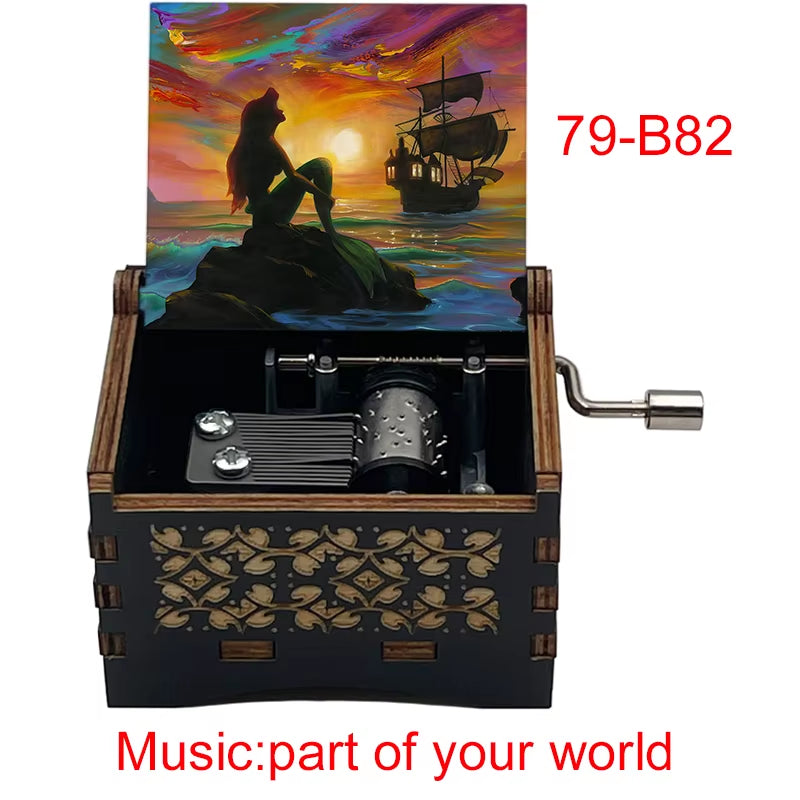 Popular Part of Your World Wooden Music Box from Anime Movie Beauty Fish Princess Hand Operated Movement Cute Home Ornament