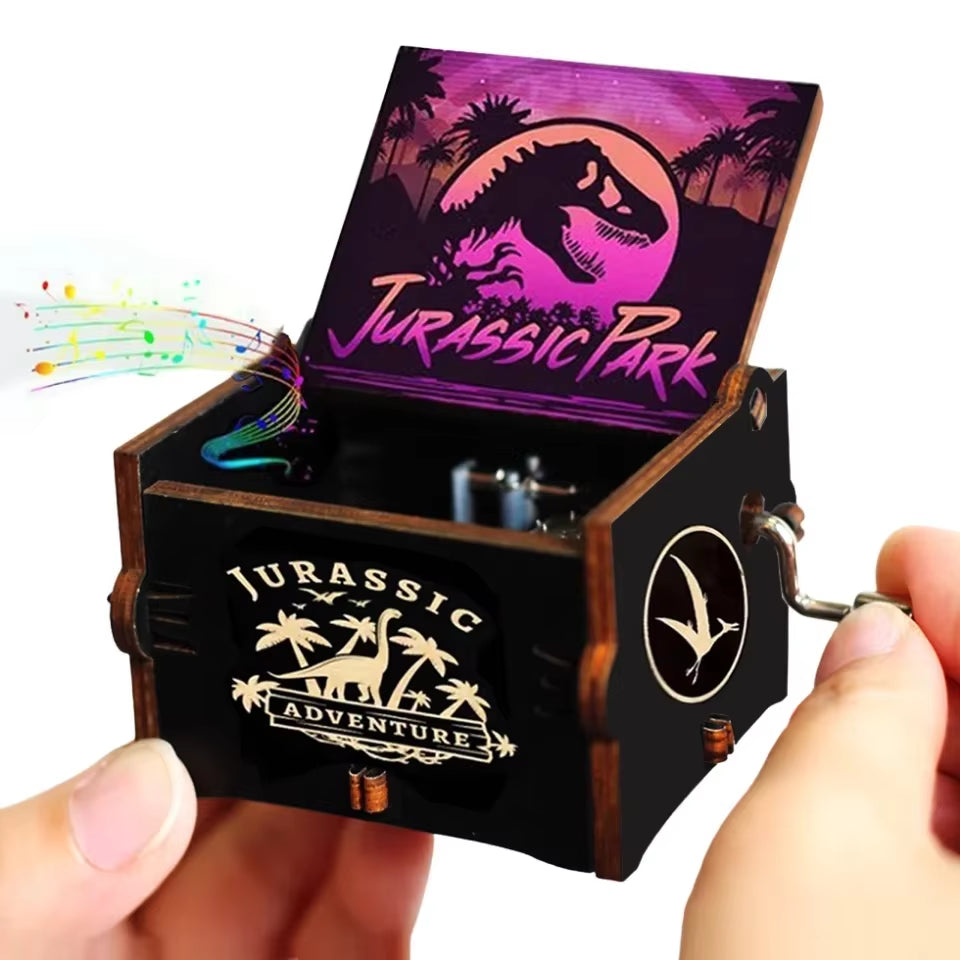 HOT Wooden Hand Crank Black Jurassic Park Music Box Children'S Holiday Gifts Christmas Gifts New Year Gift