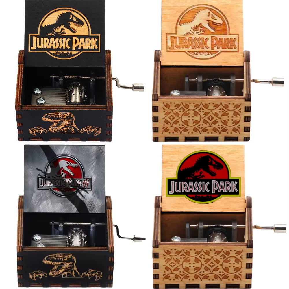 Jurassic Park Dinosaur Theme Wooden Hand Crank Music Box Multiple Styles Carved Musical Box Collectible Birthday Gift for Fans