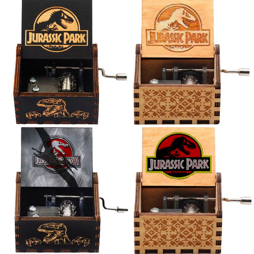 Jurassic Park Dinosaur Theme Wooden Hand Crank Music Box Multiple Styles Carved Musical Box Collectible Birthday Gift for Fans