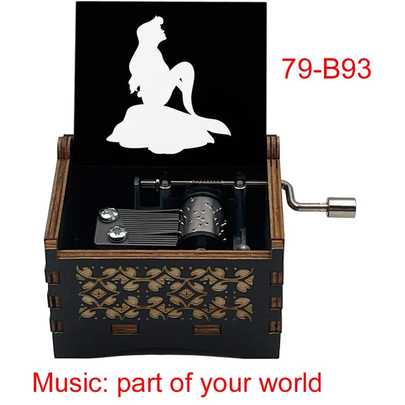 Popular Part of Your World Wooden Music Box from Anime Movie Beauty Fish Princess Hand Operated Movement Cute Home Ornament