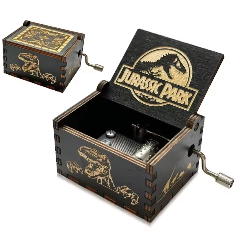 HOT Wooden Hand Crank Black Jurassic Park Music Box Children'S Holiday Gifts Christmas Gifts New Year Gift