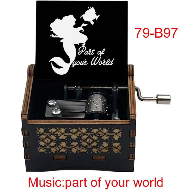 Popular Part of Your World Wooden Music Box from Anime Movie Beauty Fish Princess Hand Operated Movement Cute Home Ornament