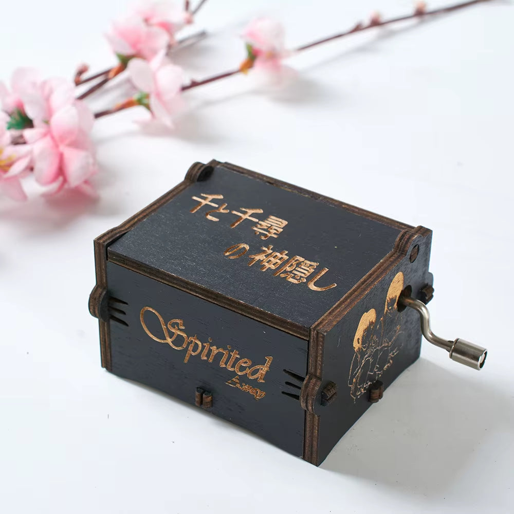 Wooden Hand Cranked Music Box, Sky City, Exquisitely Carved with Multiple Black Creative DIY Dark Music Boxes