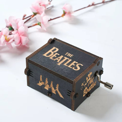 Wooden Hand Cranked Music Box, Sky City, Exquisitely Carved with Multiple Black Creative DIY Dark Music Boxes