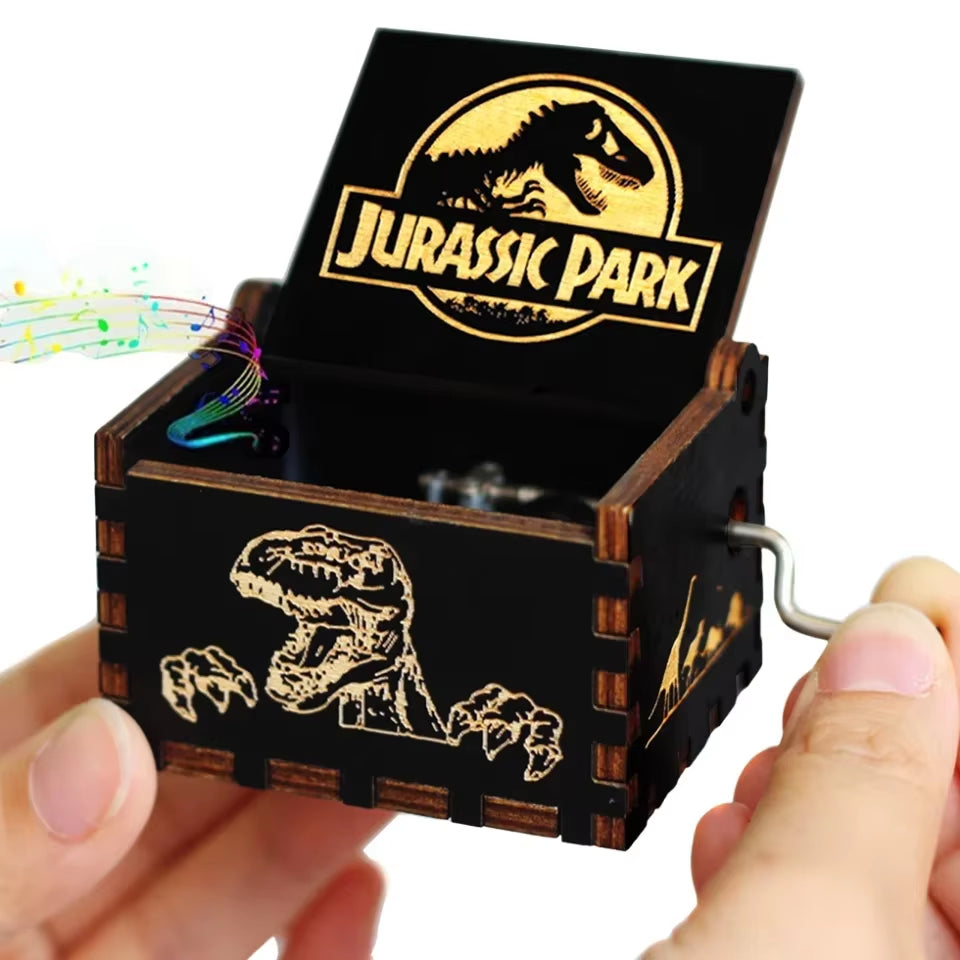 HOT Wooden Hand Crank Black Jurassic Park Music Box Children'S Holiday Gifts Christmas Gifts New Year Gift