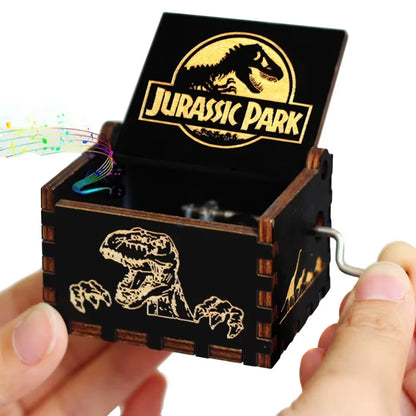 HOT Wooden Hand Crank Black Jurassic Park Music Box Children'S Holiday Gifts Christmas Gifts New Year Gift