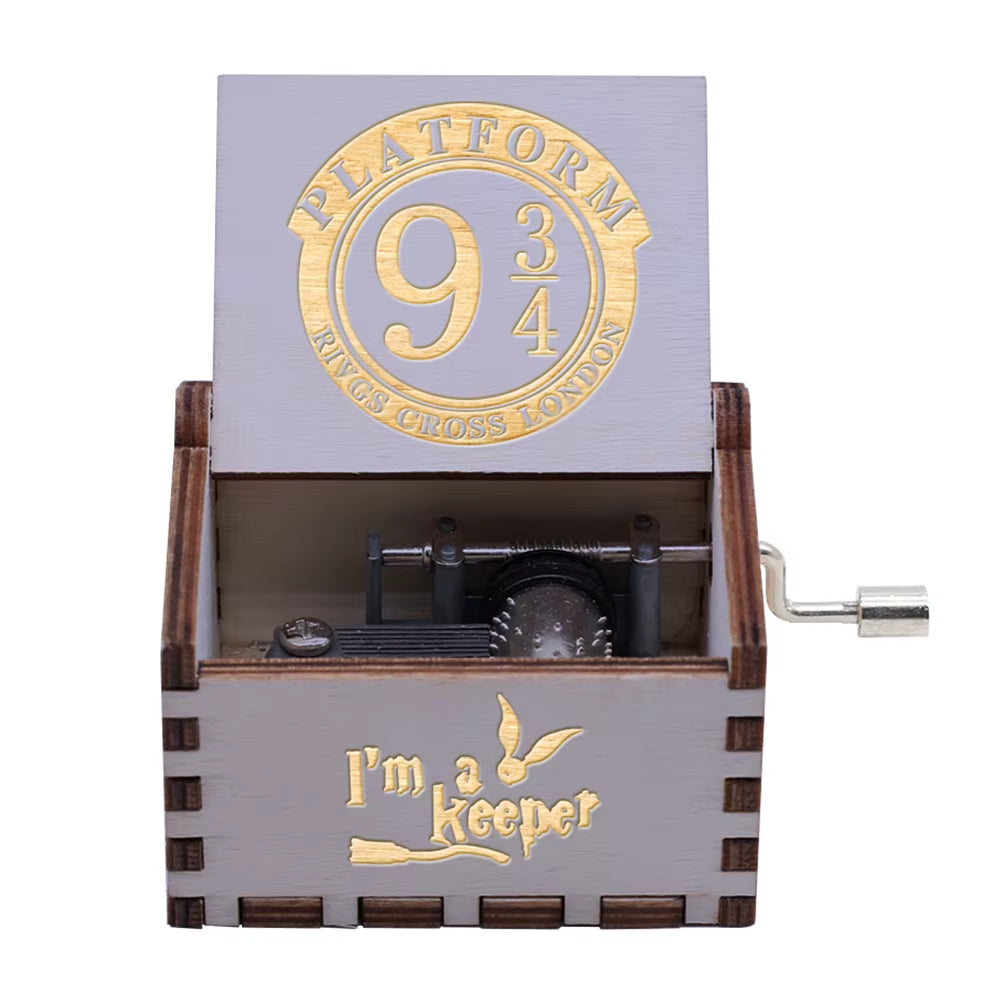 943 Hand Cranked Music Box Solid Wood Antique Carved Wooden Hand Crank Music Box Figure Christmas Birthday Gift