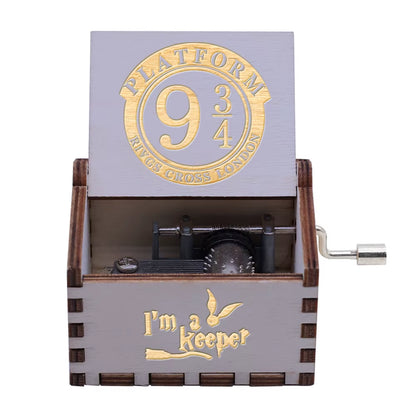 943 Hand Cranked Music Box Solid Wood Antique Carved Wooden Hand Crank Music Box Figure Christmas Birthday Gift