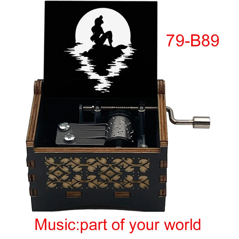 Popular Part of Your World Wooden Music Box from Anime Movie Beauty Fish Princess Hand Operated Movement Cute Home Ornament