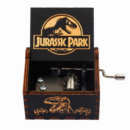 Jurassic Park Dinosaur Theme Wooden Hand Crank Music Box Multiple Styles Carved Musical Box Collectible Birthday Gift for Fans