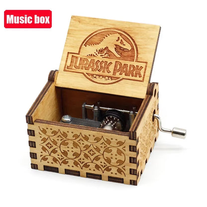 HOT Wooden Hand Crank Black Jurassic Park Music Box Children'S Holiday Gifts Christmas Gifts New Year Gift