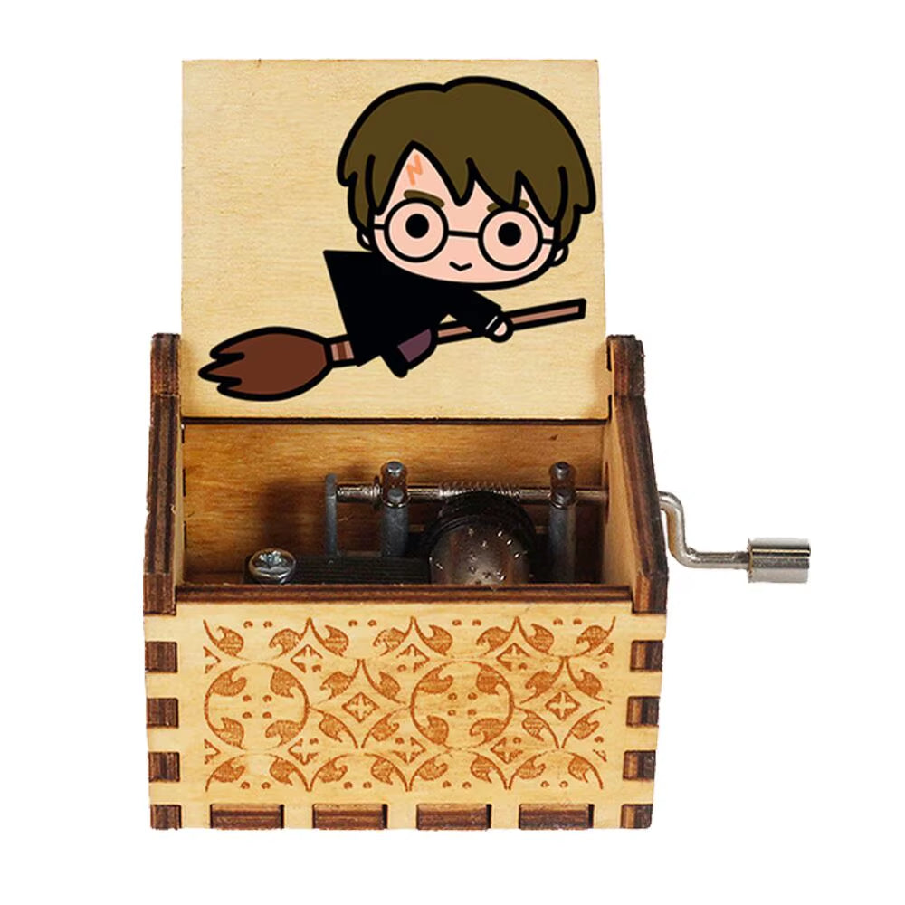 943 Hand Cranked Music Box Solid Wood Antique Carved Wooden Hand Crank Music Box Figure Christmas Birthday Gift