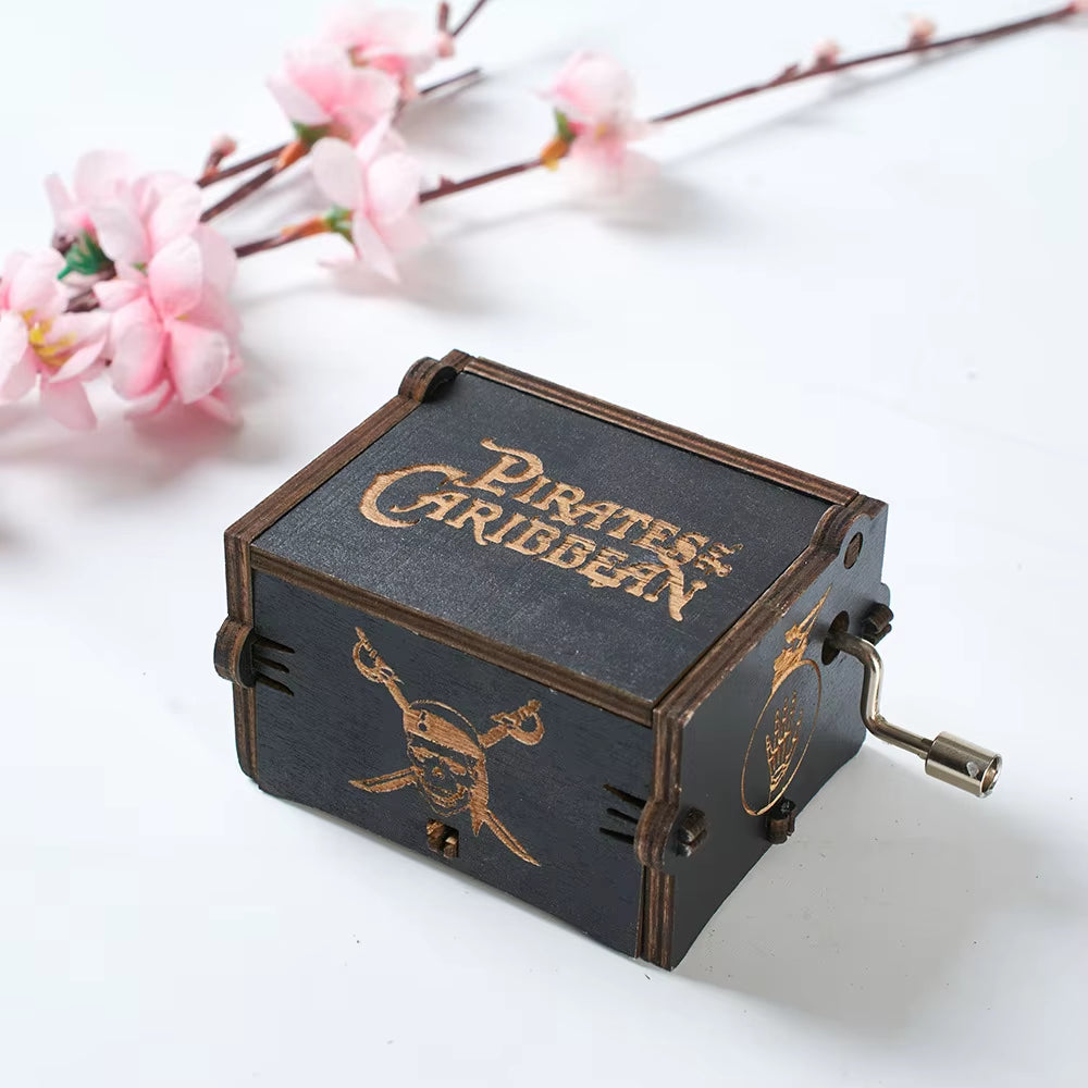Wooden Hand Cranked Music Box, Sky City, Exquisitely Carved with Multiple Black Creative DIY Dark Music Boxes