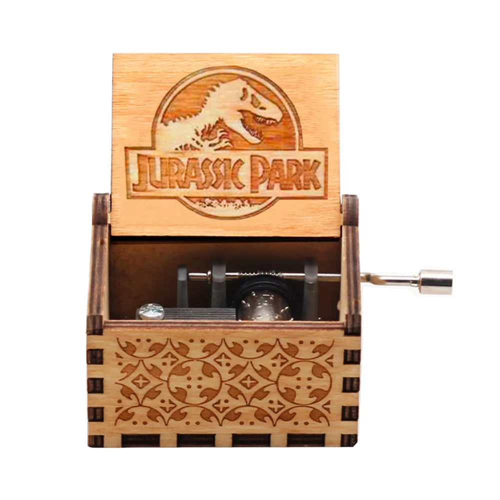 Jurassic Park Dinosaur Theme Wooden Hand Crank Music Box Multiple Styles Carved Musical Box Collectible Birthday Gift for Fans